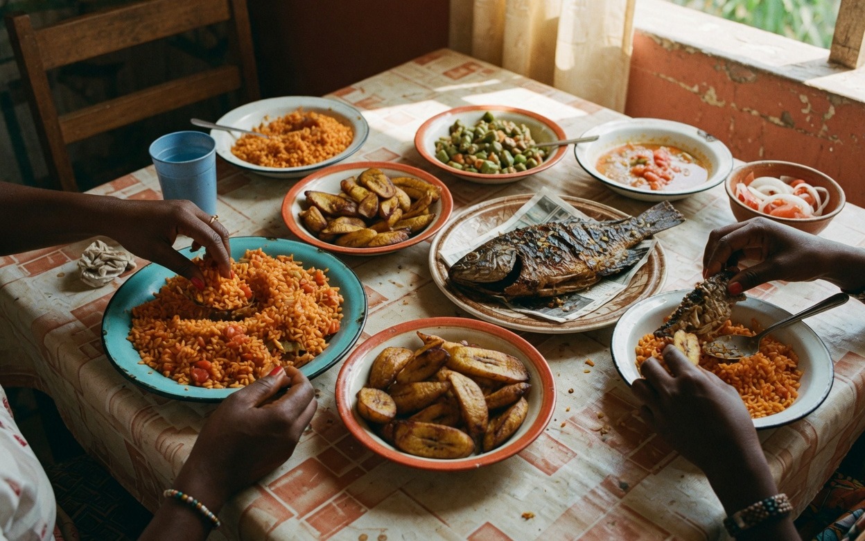 Concept still of a shared West African table for Heritage on a Plate